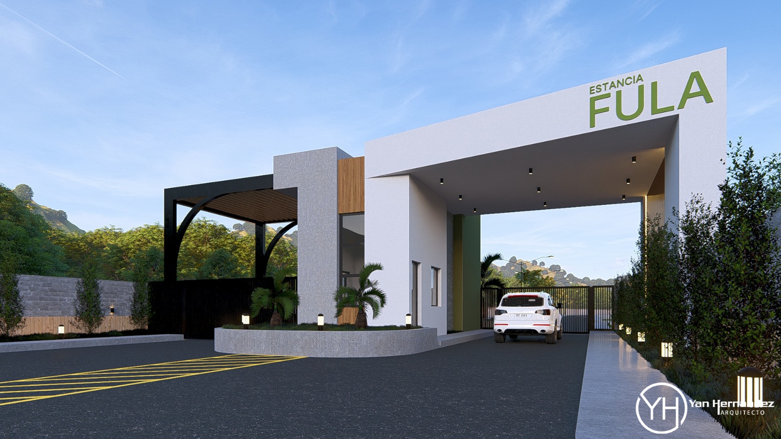 Render del acceso principal de Estancia Fula